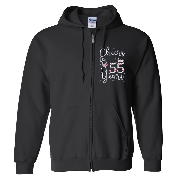 Womans Cheers To 55 Years 1964 55th Birthday Gift Full Zip Hoodie