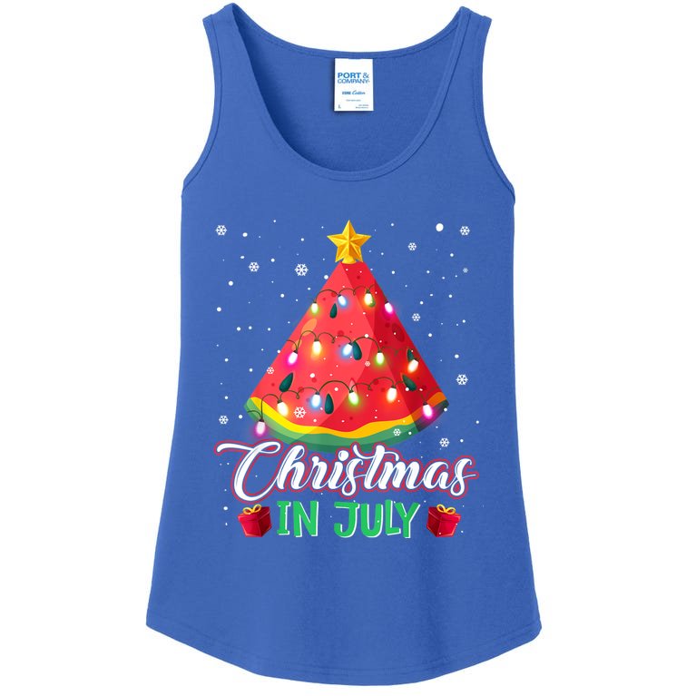 Watermelon Christmas Tree Christmas In July Summer Vacation Ladies Essential Tank
