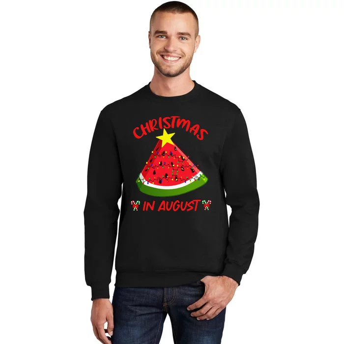 Watermelon Christmas Tree Christmas In August Summer Tall Sweatshirt