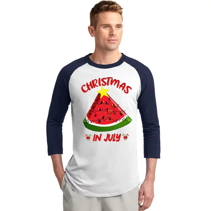 Watermelon Christmas Tree Christmas In July Summer Vacation Baseball Sleeve Shirt