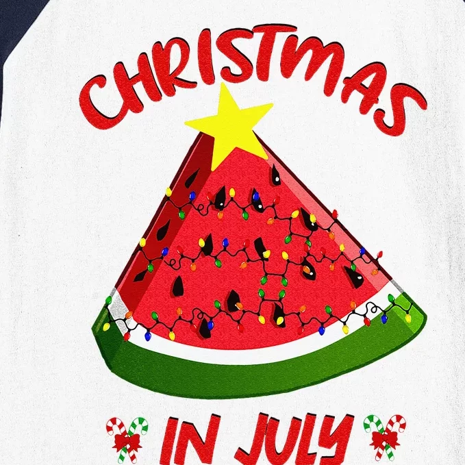 Watermelon Christmas Tree Christmas In July Summer Vacation Baseball Sleeve Shirt