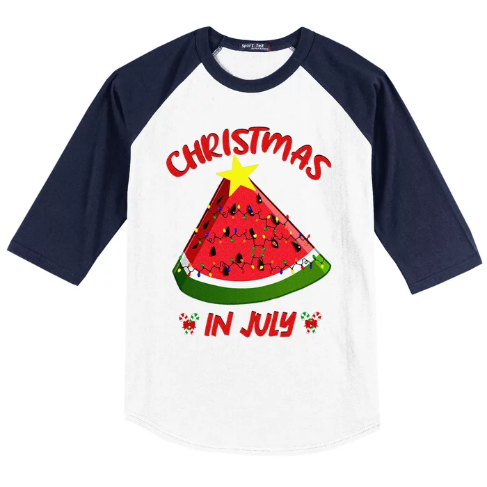 Watermelon Christmas Tree Christmas In July Summer Vacation Baseball Sleeve Shirt