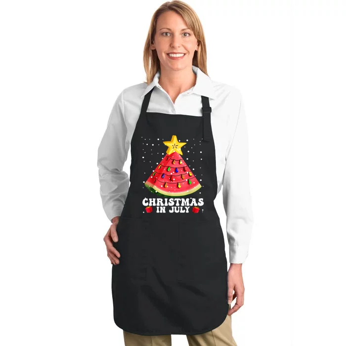 Watermelon Christmas Tree Christmas In July Summer Vacation Full-Length Apron With Pocket