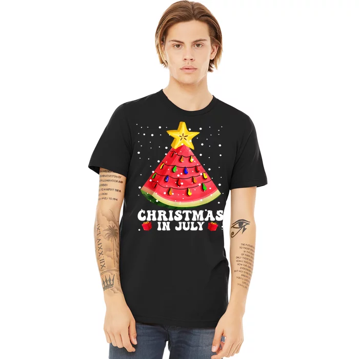 Watermelon Christmas Tree Christmas In July Summer Vacation Premium T-Shirt