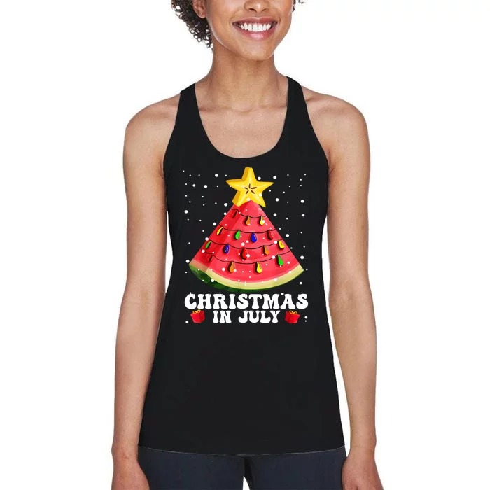 Watermelon Christmas Tree Christmas In July Summer Vacation Women's Racerback Tank