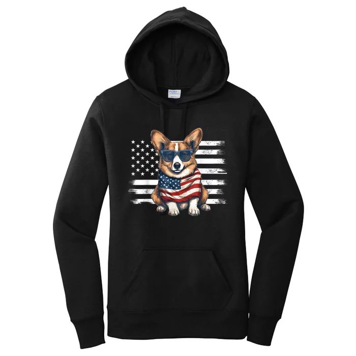 Welsh Corgi USA Flag 4th Of July Dog Dad Fathers Day Women's Pullover Hoodie