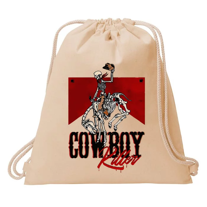 Western Cowboy Vintage Punchy Cowboy Killers Skeleton Drawstring Bag