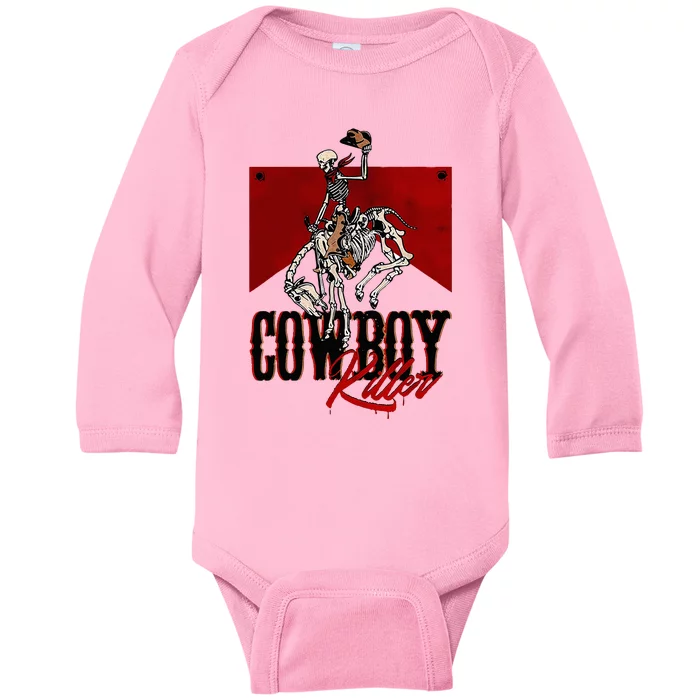 Western Cowboy Vintage Punchy Cowboy Killers Skeleton Baby Long Sleeve Bodysuit