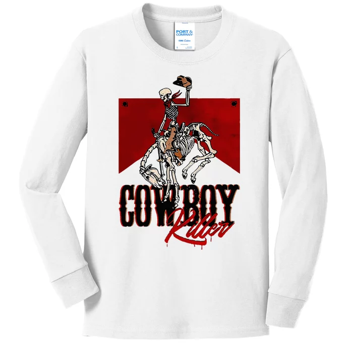 Western Cowboy Vintage Punchy Cowboy Killers Skeleton Kids Long Sleeve Shirt