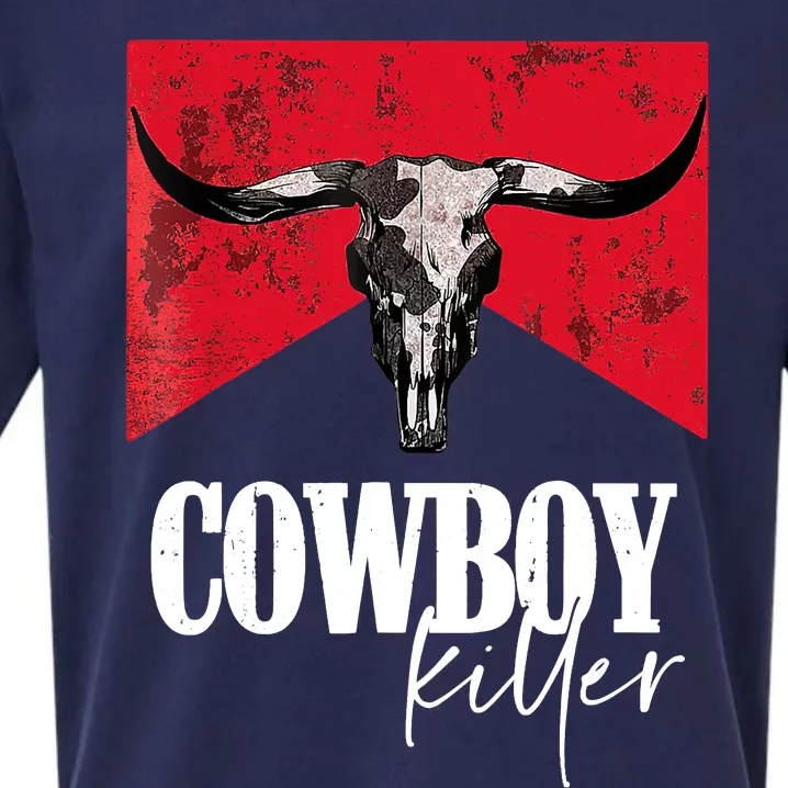 Western Cowgirl Vintage Cowboy Killer Bull Horn Sueded Cloud Jersey T-Shirt