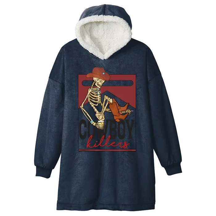 Western Cowboy Vintage Punchy Cowboy Killers Skull Skeleton Hooded Wearable Blanket