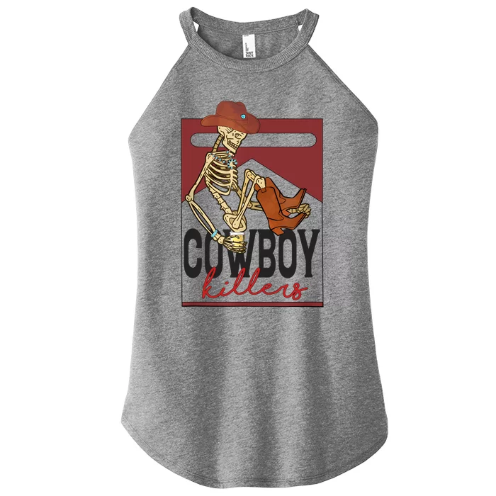 Western Cowboy Vintage Punchy Cowboy Killers Skull Skeleton Women’s Perfect Tri Rocker Tank