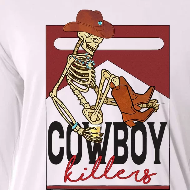 Western Cowboy Vintage Punchy Cowboy Killers Skull Skeleton Cooling Performance Long Sleeve Crew