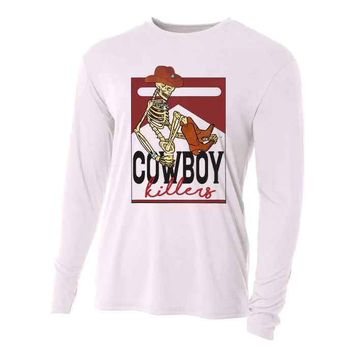 Western Cowboy Vintage Punchy Cowboy Killers Skull Skeleton Cooling Performance Long Sleeve Crew