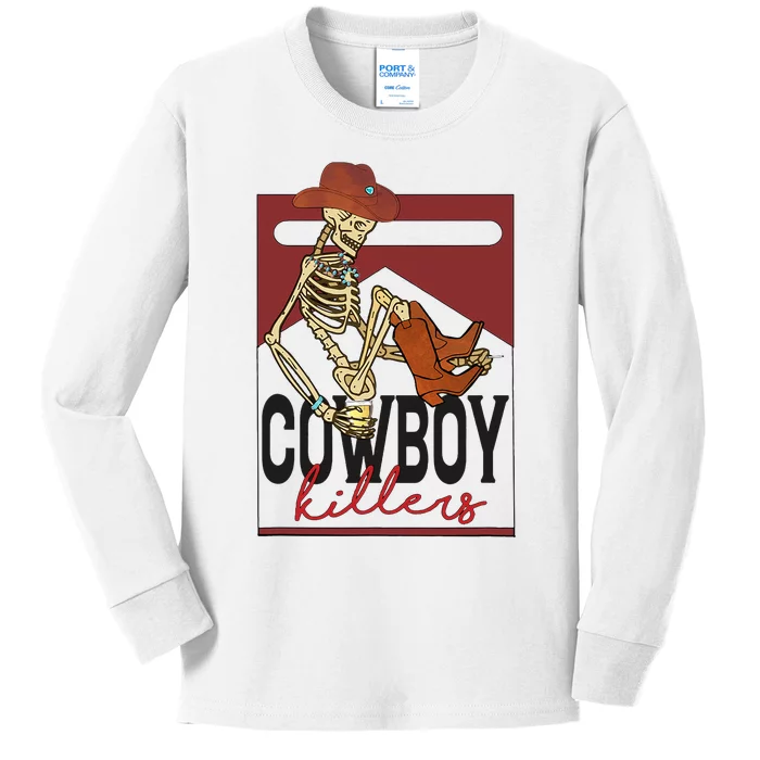 Western Cowboy Vintage Punchy Cowboy Killers Skull Skeleton Kids Long Sleeve Shirt