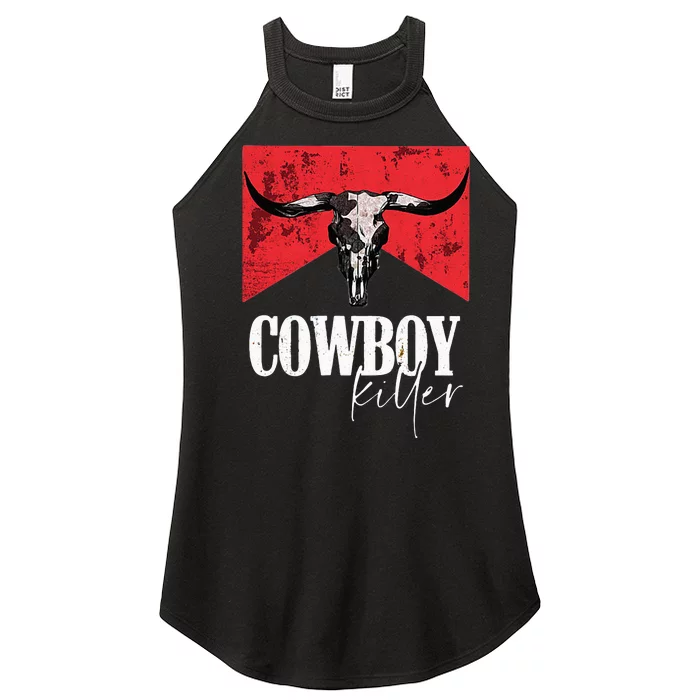 Western Cowgirl Vintage Punchy Cowboy Killers Bull Horn Women’s Perfect Tri Rocker Tank