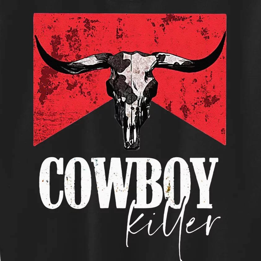 Western Cowgirl Vintage Punchy Cowboy Killers Bull Horn Kids Sweatshirt