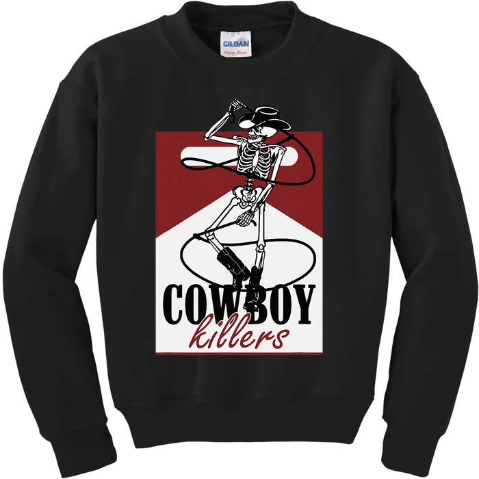 Western Cowboy Vintage Punchy Cowboy Killers Skull Kids Sweatshirt