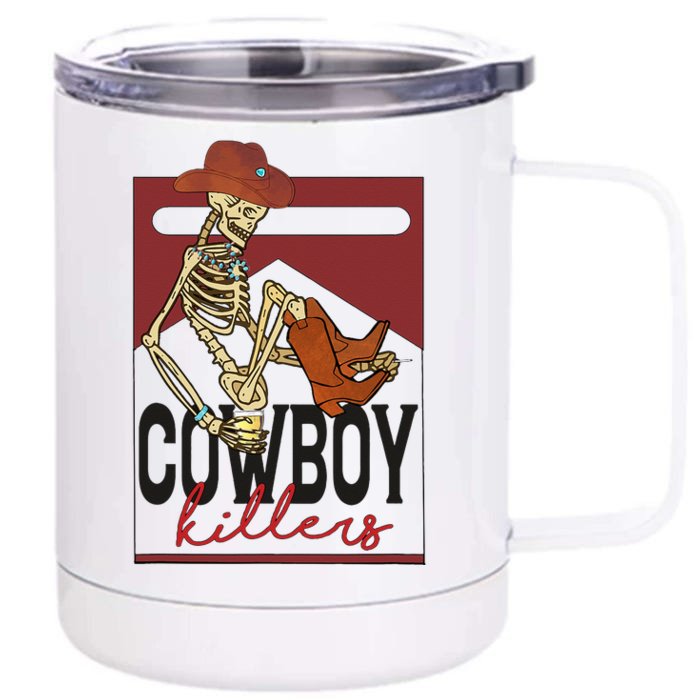 Western Cowboy Vintage Punchy Cowboy Killers Skull Skeleton Front & Back 12oz Stainless Steel Tumbler Cup