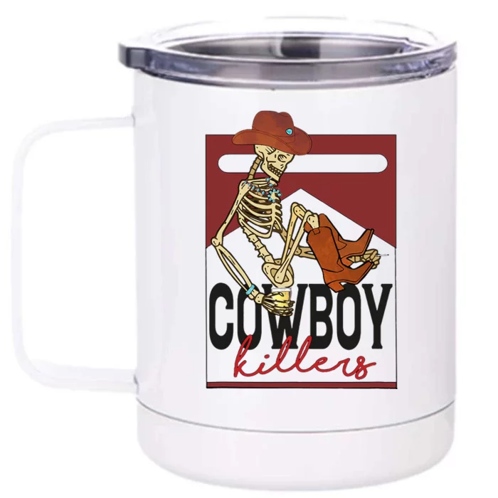 Western Cowboy Vintage Punchy Cowboy Killers Skull Skeleton Front & Back 12oz Stainless Steel Tumbler Cup