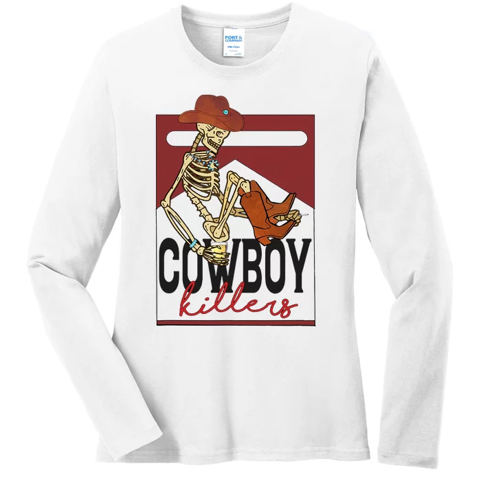 Western Cowboy Vintage Punchy Cowboy Killers Skull Skeleton Ladies Long Sleeve Shirt