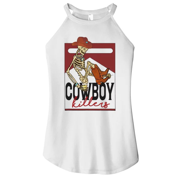 Western Cowboy Vintage Punchy Cowboy Killers Skull Skeleton Women’s Perfect Tri Rocker Tank