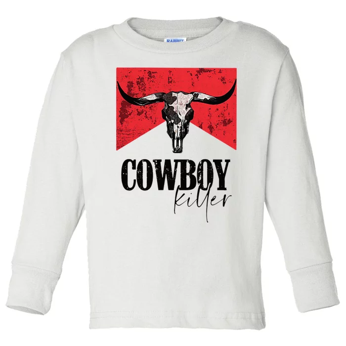 Western Cowgirl Vintage Punchy Cowboy Killers Skull Toddler Long Sleeve Shirt