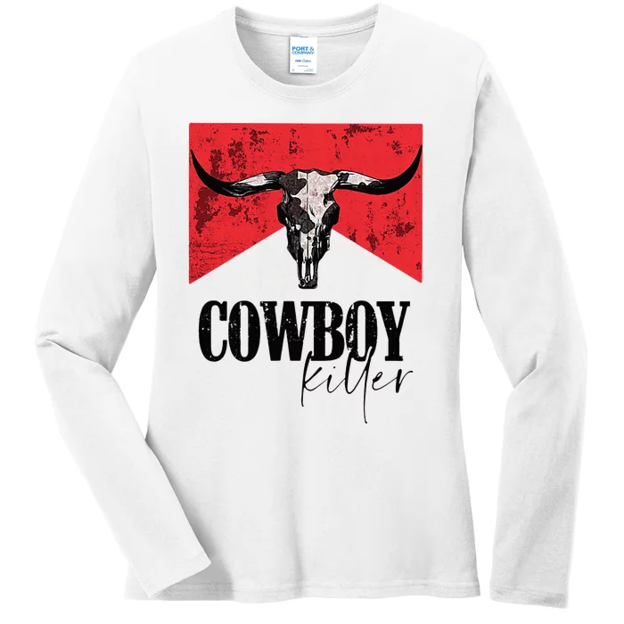 Western Cowgirl Vintage Punchy Cowboy Killers Skull Ladies Long Sleeve Shirt