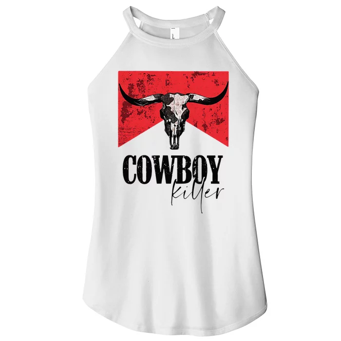 Western Cowgirl Vintage Punchy Cowboy Killers Skull Women’s Perfect Tri Rocker Tank