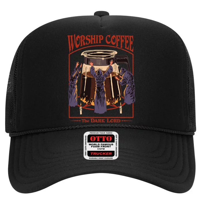 Worship Coffee High Crown Mesh Trucker Hat