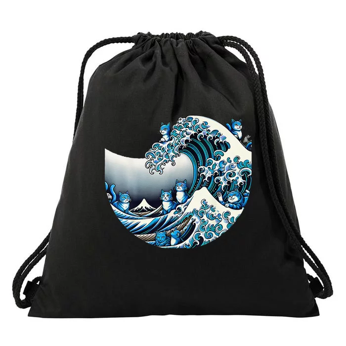 Women Cute Wave Of Blue Cats For Kamala Funny Gift Drawstring Bag