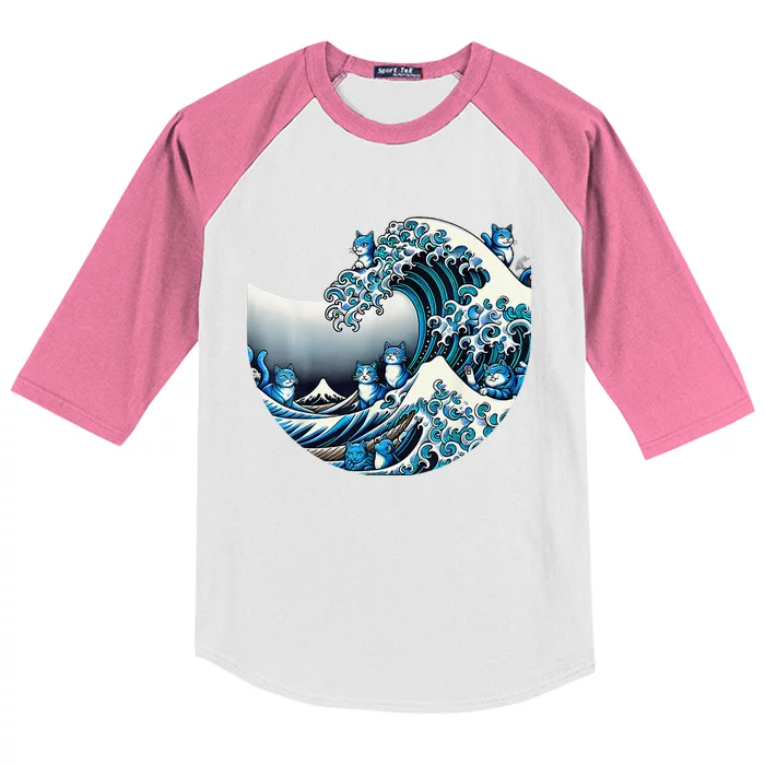 Women Cute Wave Of Blue Cats For Kamala Funny Gift Kids Colorblock Raglan Jersey