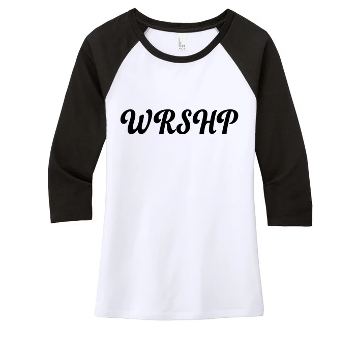 WRSHP Christian Worship Shortened Word Women's Tri-Blend 3/4-Sleeve Raglan Shirt