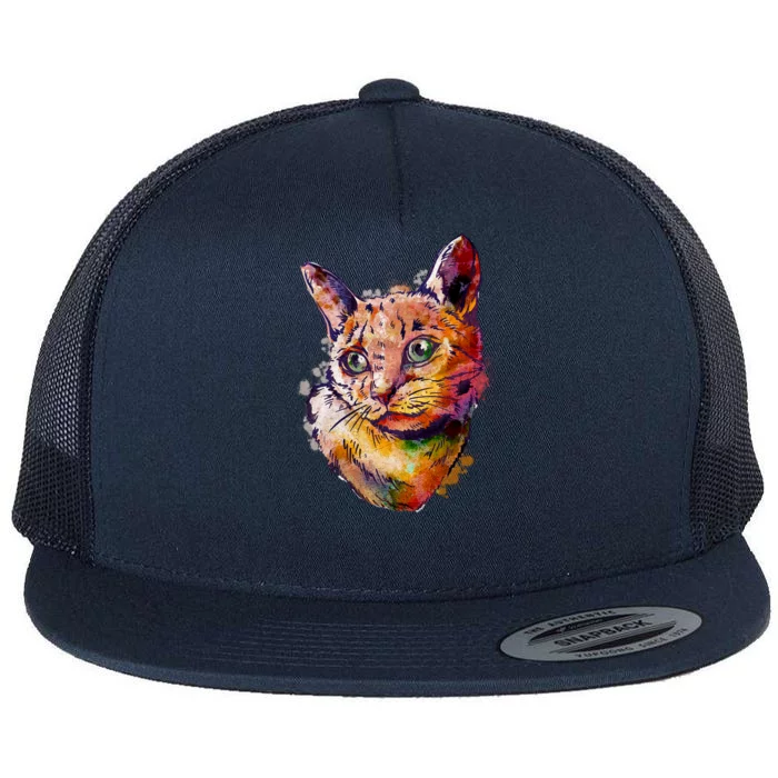 Watercolor Cat Flat Bill Trucker Hat