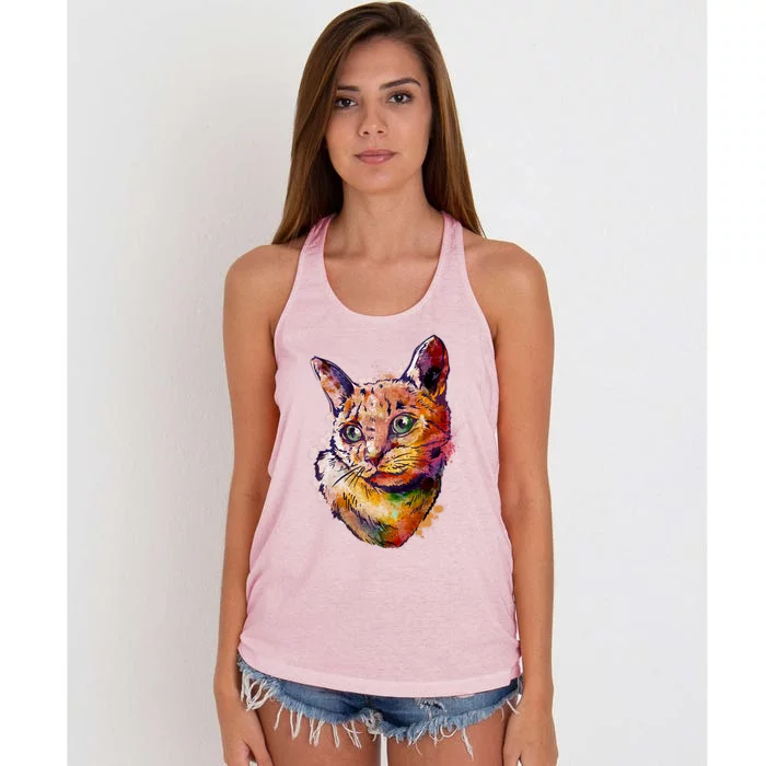 Watercolor Cat Women's Knotted Racerback Tank