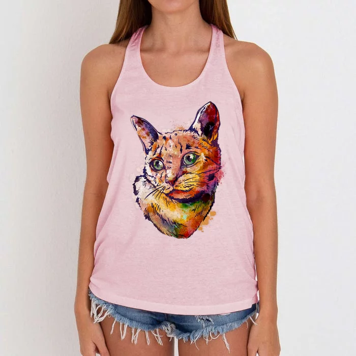 Watercolor Cat Women's Knotted Racerback Tank