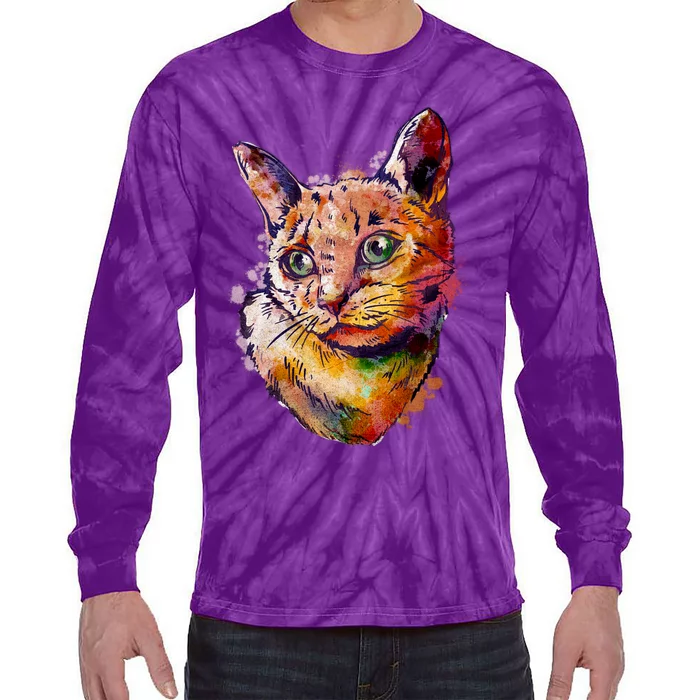 Watercolor Cat Tie-Dye Long Sleeve Shirt