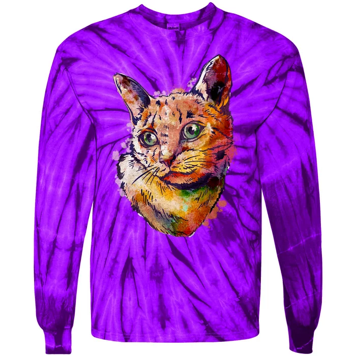 Watercolor Cat Tie-Dye Long Sleeve Shirt