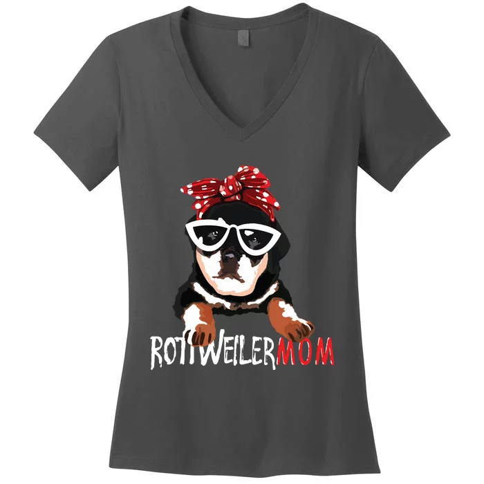 Womens Cute Womens Rottweiler Mom Gift Rottie Mom Women's V-Neck T-Shirt