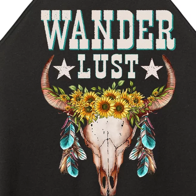 Wanderlust Country Western Boho Cow Skull Adventure Women’s Perfect Tri Rocker Tank