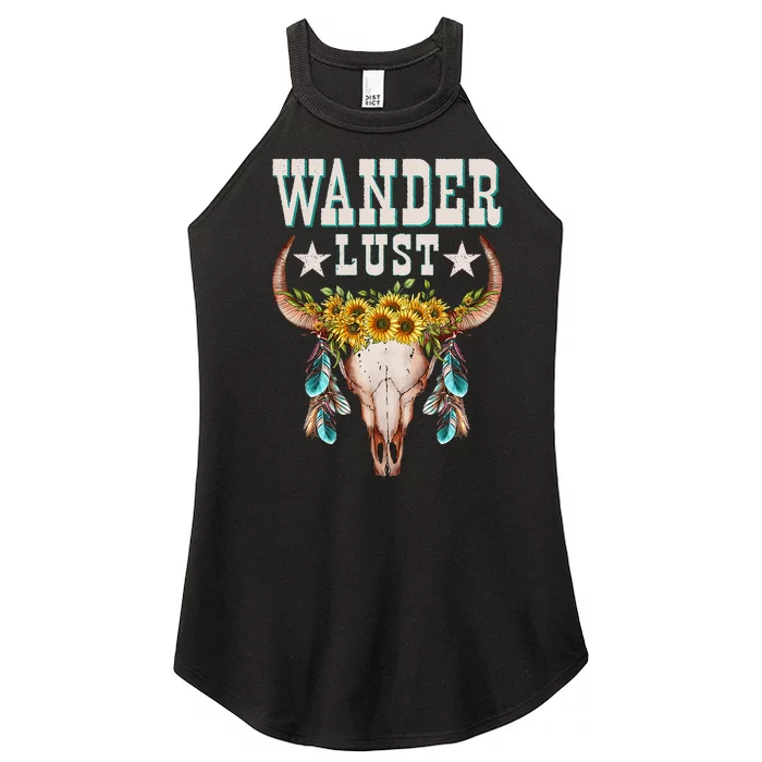 Wanderlust Country Western Boho Cow Skull Adventure Women’s Perfect Tri Rocker Tank