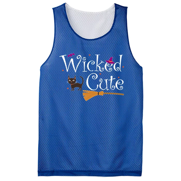 Wicked Cute Witch Halloween Costume Cat Broom Hat Gift Great Gift Mesh Reversible Basketball Jersey Tank