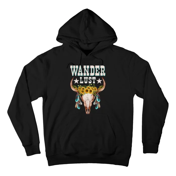 Wanderlust Country Western Boho Cow Skull Adventure Hoodie