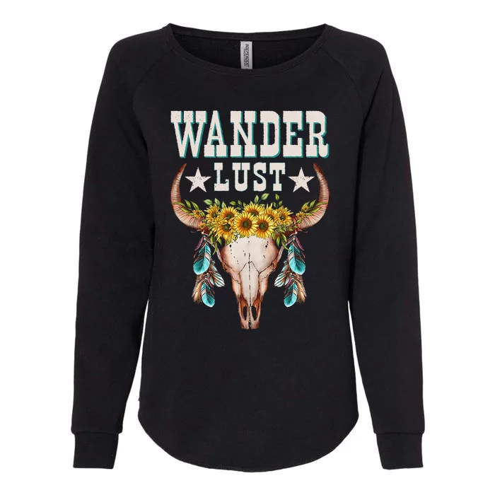 Wanderlust Country Western Boho Cow Skull Adventure Womens California Wash Sweatshirt