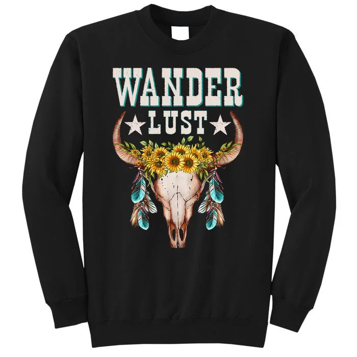 Wanderlust Country Western Boho Cow Skull Adventure Tall Sweatshirt