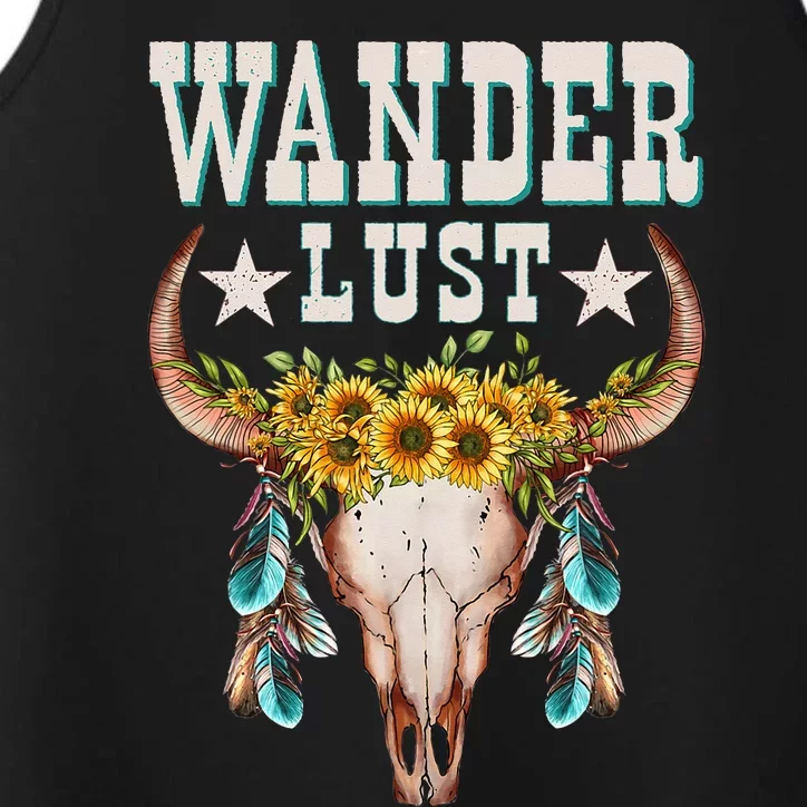 Wanderlust Country Western Boho Cow Skull Adventure Performance Tank