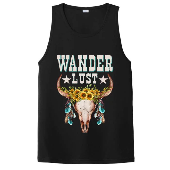 Wanderlust Country Western Boho Cow Skull Adventure Performance Tank