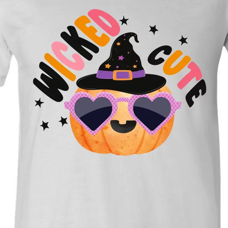 Wicked Cute Witch Halloween Pumpkin V-Neck T-Shirt