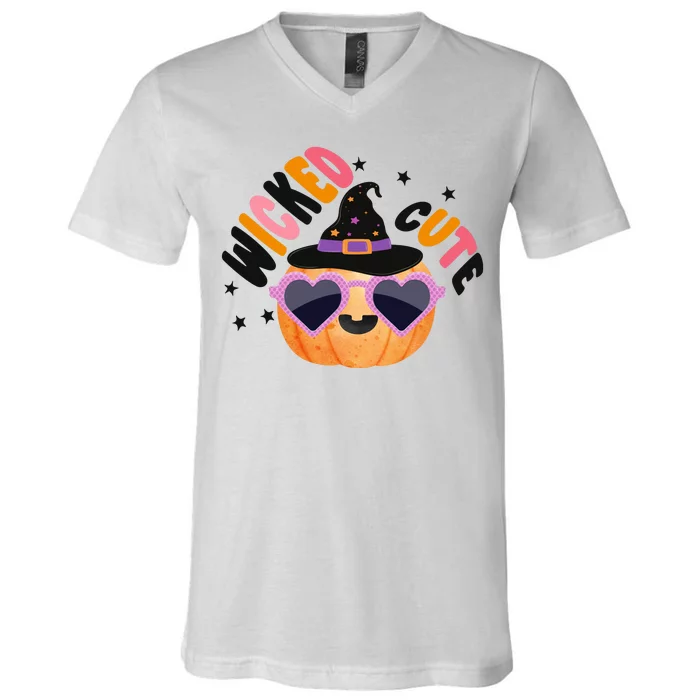 Wicked Cute Witch Halloween Pumpkin V-Neck T-Shirt