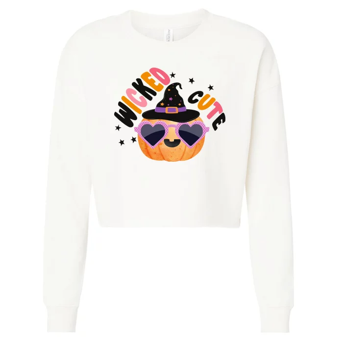 Wicked Cute Witch Halloween Pumpkin Cropped Pullover Crew